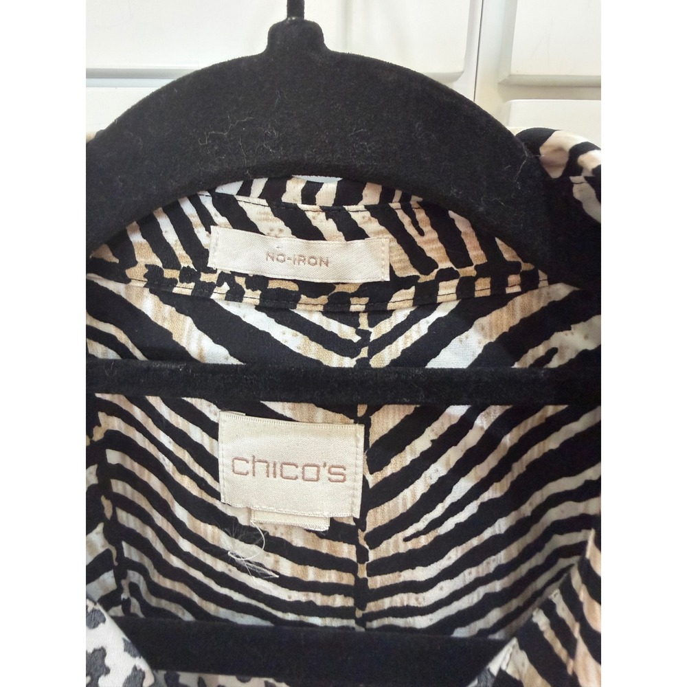 Chicos No Iron Mixed Animal Print Shirt Leopard Zebra 3/4 Sleeve Size 3 XL - Picture 3 of 7